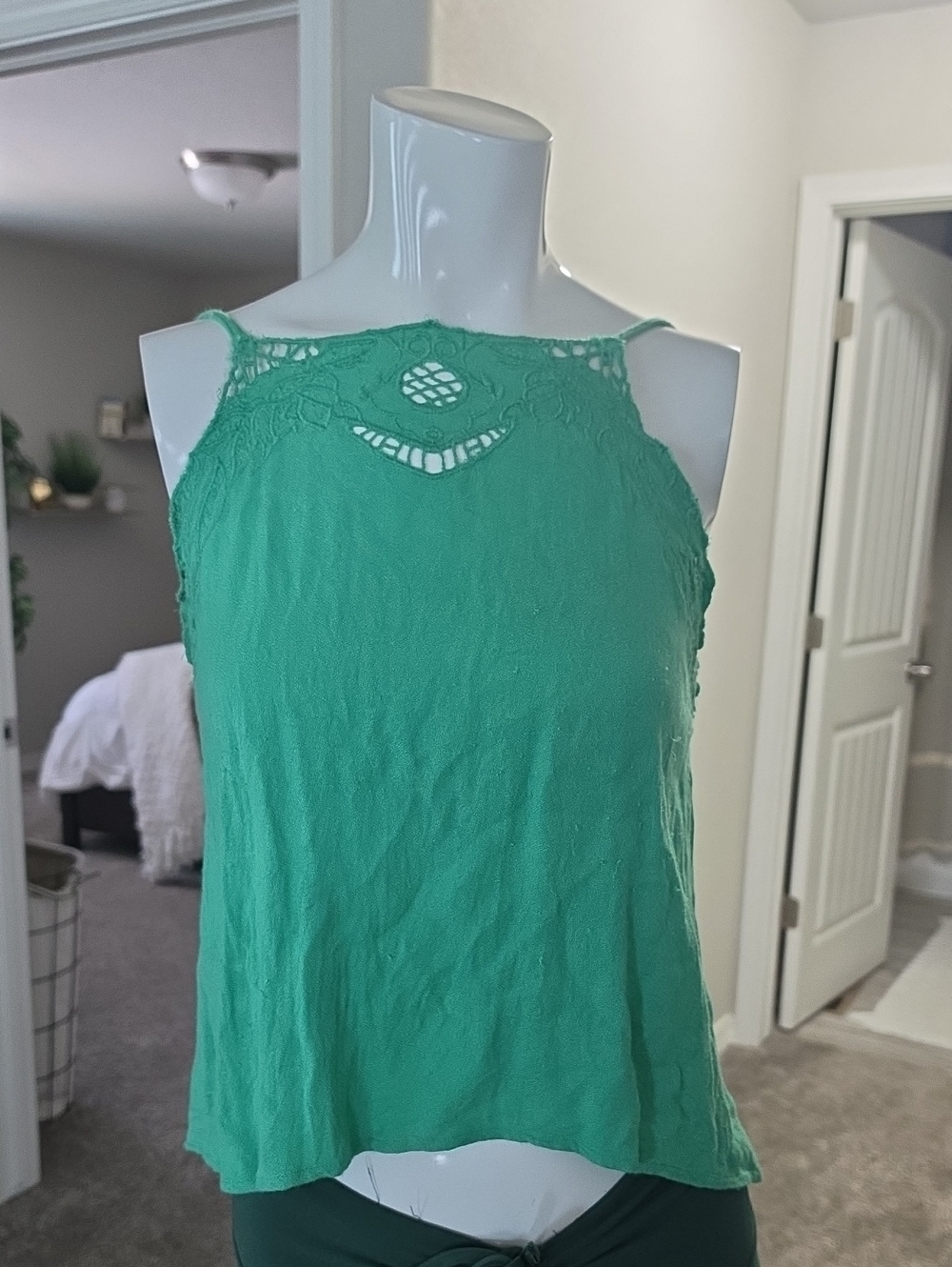 O'Neill Emerald Green Lace-Trim Halter Camisole
